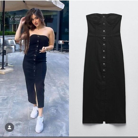 ZARA DENIM BUSTIER DRESS black - Picture 6 of 10